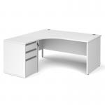 Contract 25 1600mm LH ergonomic desk with panel end legs and 600mm 3 drawer desk high pedestal with silver handles - white CBPE16L-S-WH