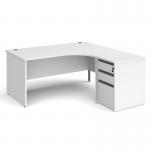 Contract 25 1600mm RH ergonomic desk with panel end legs and 600mm 3 drawer desk high pedestal with graphite handles - white