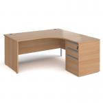 Contract 25 1600mm RH ergonomic desk with panel end legs and 600mm 3 drawer desk high pedestal with silver handles - beech