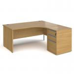 Contract 25 1600mm RH ergonomic desk with panel end legs and 600mm 3 drawer desk high pedestal with silver handles - oak