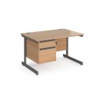 Contract 25 straight desk with 2 drawer pedestal and graphite cantilever leg 1200mm x 800mm - beech top CC12S2-G-B