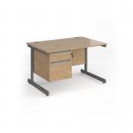 Contract 25 straight desk with 2 drawer pedestal and graphite cantilever leg 1200mm x 800mm - kendal oak top CC12S2-G-KO