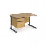Contract 25 straight desk with 2 drawer pedestal and graphite cantilever leg 1200mm x 800mm - oak top CC12S2-G-O