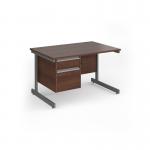 Contract 25 straight desk with 2 drawer pedestal and graphite cantilever leg 1200mm x 800mm - walnut top CC12S2-G-W