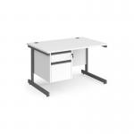 Contract 25 straight desk with 2 drawer pedestal and graphite cantilever leg 1200mm x 800mm - white top CC12S2-G-WH