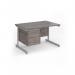 Contract 25 straight desk with 2 drawer pedestal and silver cantilever leg 1200mm x 800mm - grey oak top CC12S2-S-GO