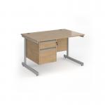 Contract 25 straight desk with 2 drawer pedestal and silver cantilever leg 1200mm x 800mm - kendal oak top CC12S2-S-KO