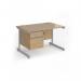 Contract 25 straight desk with 2 drawer pedestal and silver cantilever leg 1200mm x 800mm - kendal oak top CC12S2-S-KO