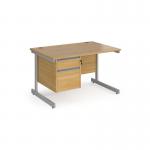 Contract 25 straight desk with 2 drawer pedestal and silver cantilever leg 1200mm x 800mm - oak top CC12S2-S-O