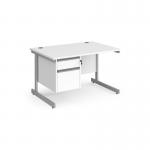 Contract 25 straight desk with 2 drawer pedestal and silver cantilever leg 1200mm x 800mm - white top CC12S2-S-WH