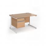 Contract 25 straight desk with 2 drawer pedestal and white cantilever leg 1200mm x 800mm - beech top CC12S2-WH-B