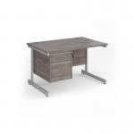 Contract 25 straight desk with 2 drawer pedestal and white cantilever leg 1200mm x 800mm - grey oak top CC12S2-WH-GO