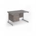 Contract 25 straight desk with 2 drawer pedestal and white cantilever leg 1200mm x 800mm - grey oak top CC12S2-WH-GO
