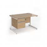 Contract 25 straight desk with 2 drawer pedestal and white cantilever leg 1200mm x 800mm - kendal oak top CC12S2-WH-KO