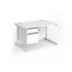 Contract 25 straight desk with 2 drawer pedestal and white cantilever leg 1200mm x 800mm - white top CC12S2-WH-WH