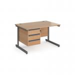 Contract 25 straight desk with 3 drawer pedestal and graphite cantilever leg 1200mm x 800mm - beech top