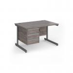 Contract 25 straight desk with 3 drawer pedestal and graphite cantilever leg 1200mm x 800mm - grey oak top CC12S3-G-GO