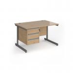 Contract 25 straight desk with 3 drawer pedestal and graphite cantilever leg 1200mm x 800mm - kendal oak top CC12S3-G-KO