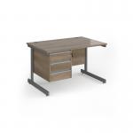 Contract 25 straight desk with 3 drawer pedestal and graphite cantilever leg 1200mm x 800mm - nebraska oak top CC12S3-G-NO
