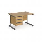 Contract 25 straight desk with 3 drawer pedestal and graphite cantilever leg 1200mm x 800mm - oak top CC12S3-G-O