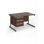 Contract 25 straight desk with 3 drawer pedestal and graphite cantilever leg 1200mm x 800mm - walnut top CC12S3-G-W