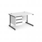 Contract 25 straight desk with 3 drawer pedestal and graphite cantilever leg 1200mm x 800mm - white top CC12S3-G-WH