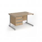 Contract 25 straight desk with 3 drawer pedestal and silver cantilever leg 1200mm x 800mm - kendal oak top CC12S3-S-KO
