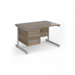 Contract 25 straight desk with 3 drawer pedestal and silver cantilever leg 1200mm x 800mm - nebraska oak top CC12S3-S-NO