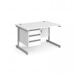 Contract 25 straight desk with 3 drawer pedestal and silver cantilever leg 1200mm x 800mm - white top CC12S3-S-WH