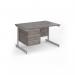 Contract 25 straight desk with 3 drawer pedestal and white cantilever leg 1200mm x 800mm - grey oak top CC12S3-WH-GO