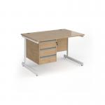 Contract 25 straight desk with 3 drawer pedestal and white cantilever leg 1200mm x 800mm - kendal oak top CC12S3-WH-KO