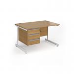 Contract 25 straight desk with 3 drawer pedestal and white cantilever leg 1200mm x 800mm - oak top CC12S3-WH-O