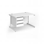 Contract 25 straight desk with 3 drawer pedestal and white cantilever leg 1200mm x 800mm - white top CC12S3-WH-WH