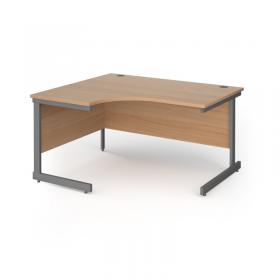 Contract 25 left hand ergonomic desk with graphite cantilever leg 1400mm - beech top CC14EL-G-B