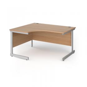 Contract 25 left hand ergonomic desk with silver cantilever leg 1400mm - beech top CC14EL-S-B