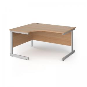 Contract 25 left hand ergonomic desk with silver cantilever leg 1400mm