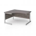 Contract 25 left hand ergonomic desk with silver cantilever leg 1400mm - grey oak top CC14EL-S-GO
