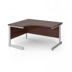 Contract 25 left hand ergonomic desk with silver cantilever leg 1400mm - walnut top CC14EL-S-W