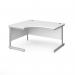 Contract 25 left hand ergonomic desk with silver cantilever leg 1400mm - white top CC14EL-S-WH