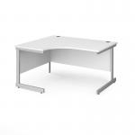 Contract 25 left hand ergonomic desk with silver cantilever leg 1400mm - white top CC14EL-S-WH