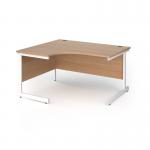 Contract 25 left hand ergonomic desk with white cantilever leg 1400mm - beech top CC14EL-WH-B