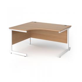 Contract 25 left hand ergonomic desk with white cantilever leg 1400mm - beech top CC14EL-WH-B