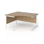 Contract 25 left hand ergonomic desk with white cantilever leg 1400mm - kendal oak top CC14EL-WH-KO