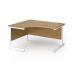 Contract 25 left hand ergonomic desk with white cantilever leg 1400mm - oak top CC14EL-WH-O