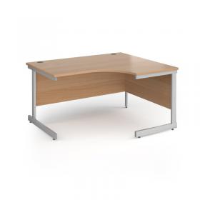 Contract 25 right hand ergonomic desk with silver cantilever leg 1400mm - beech top CC14ER-S-B