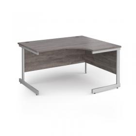Contract 25 right hand ergonomic desk with silver cantilever leg 1400mm - grey oak top CC14ER-S-GO