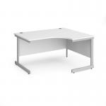 Contract 25 right hand ergonomic desk with silver cantilever leg 1400mm - white top CC14ER-S-WH