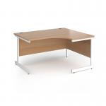 Contract 25 right hand ergonomic desk with white cantilever leg 1400mm - beech top CC14ER-WH-B
