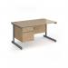 Contract 25 straight desk with 2 drawer pedestal and graphite cantilever leg 1400mm x 800mm - kendal oak top CC14S2-G-KO