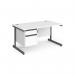 Contract 25 straight desk with 2 drawer pedestal and graphite cantilever leg 1400mm x 800mm - white top CC14S2-G-WH